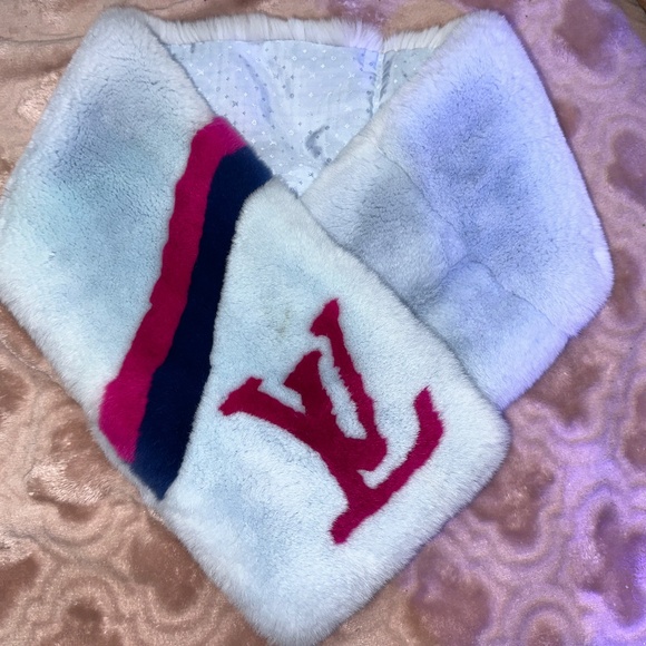 Louis Vuitton M70272 LV logo Tippet fur Scarf blue and pink - Picture 1 of 5